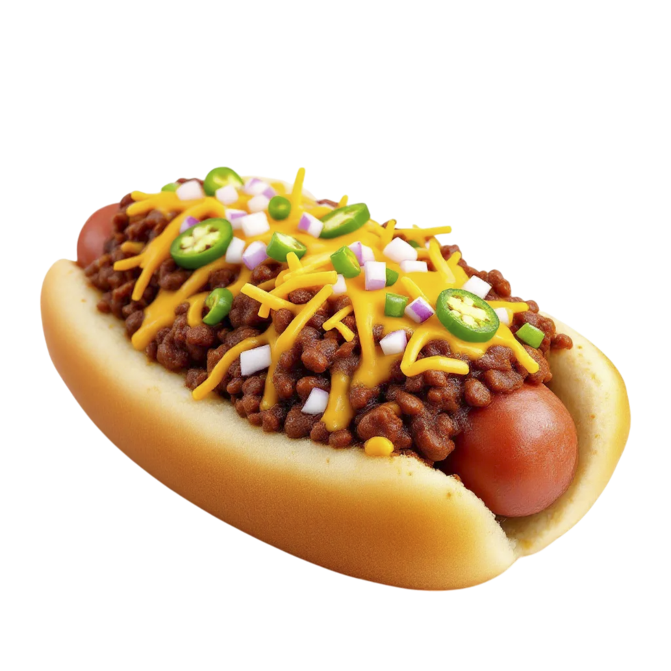 A chili dog with cheese and jalapenos png