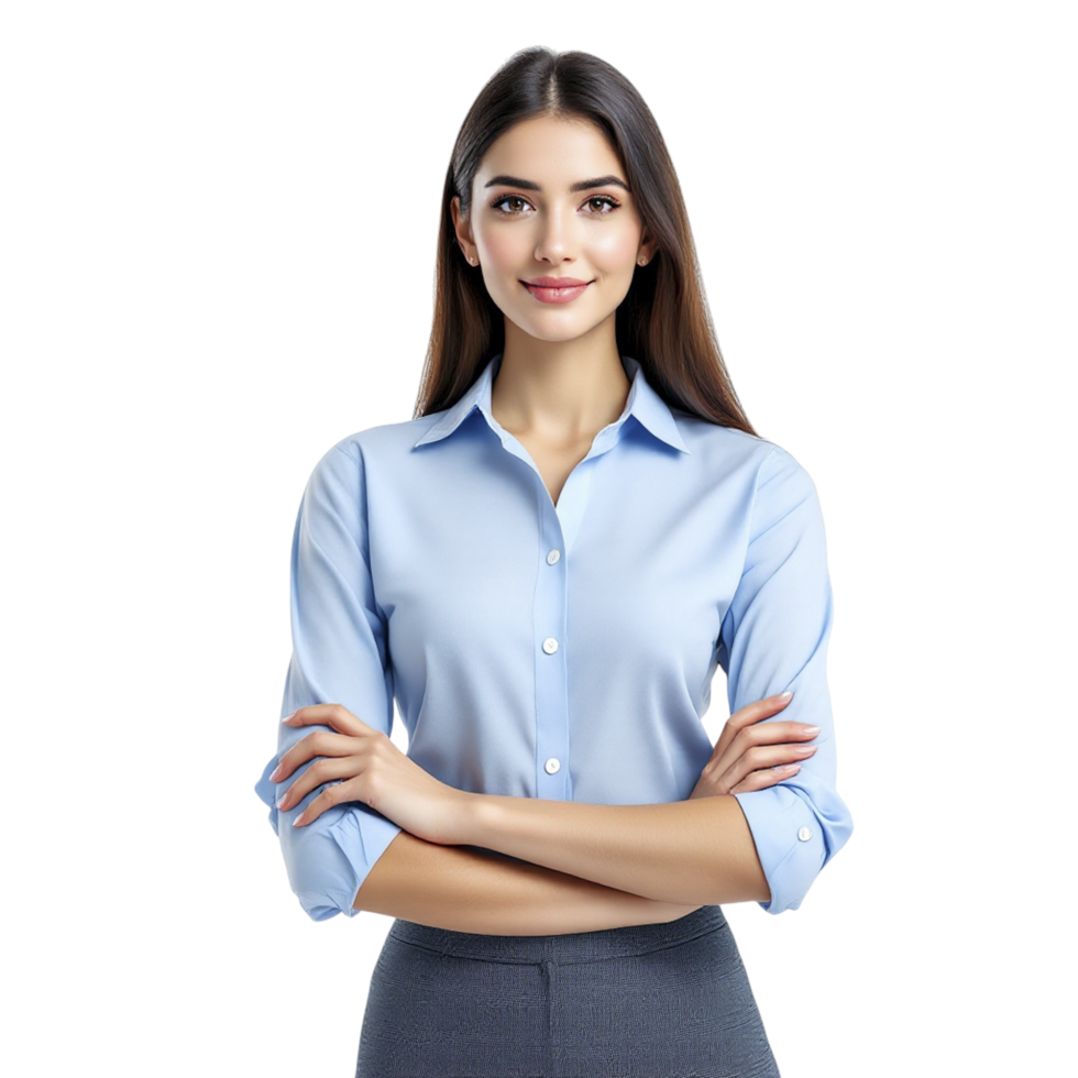 A beautiful young woman in a blue shirt png
