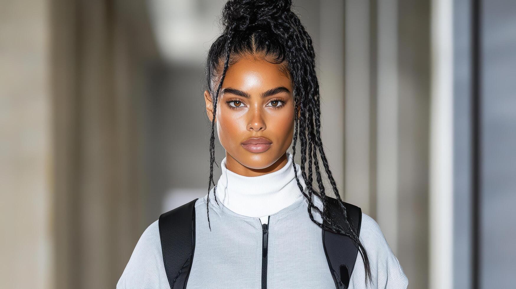 confident woman in sporty outfit walking with style and poise photo