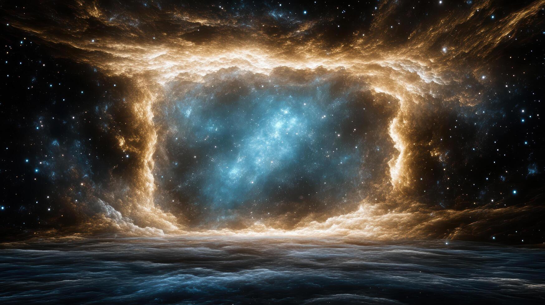 Cosmic scene with abstract shapes merging in starry universe photo