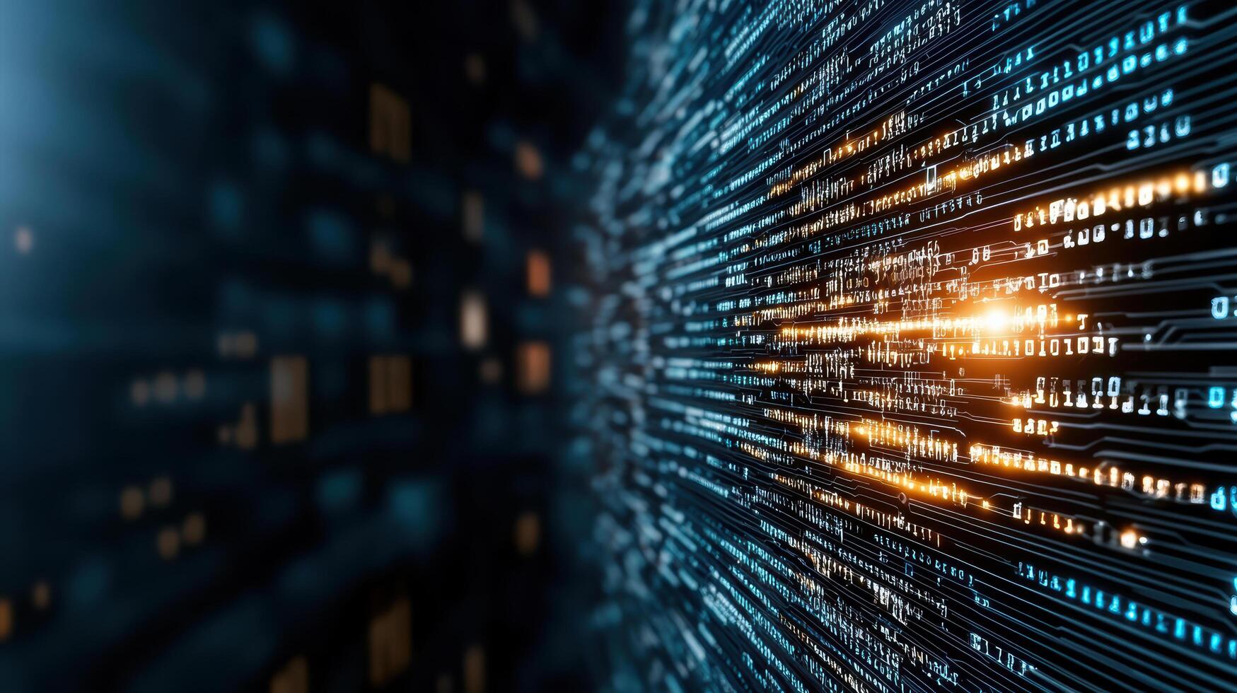 Digital currency exchange with glowing binary code and data streams photo