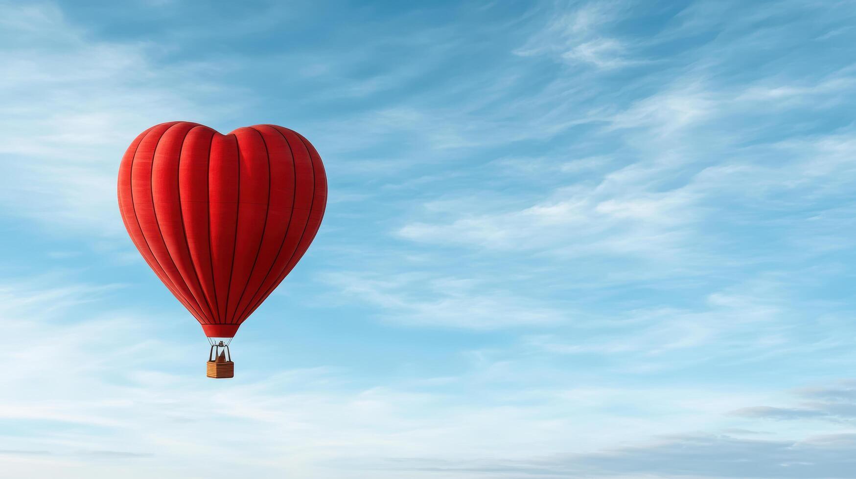 vibrant heart shaped hot air balloon floats in blue sky photo