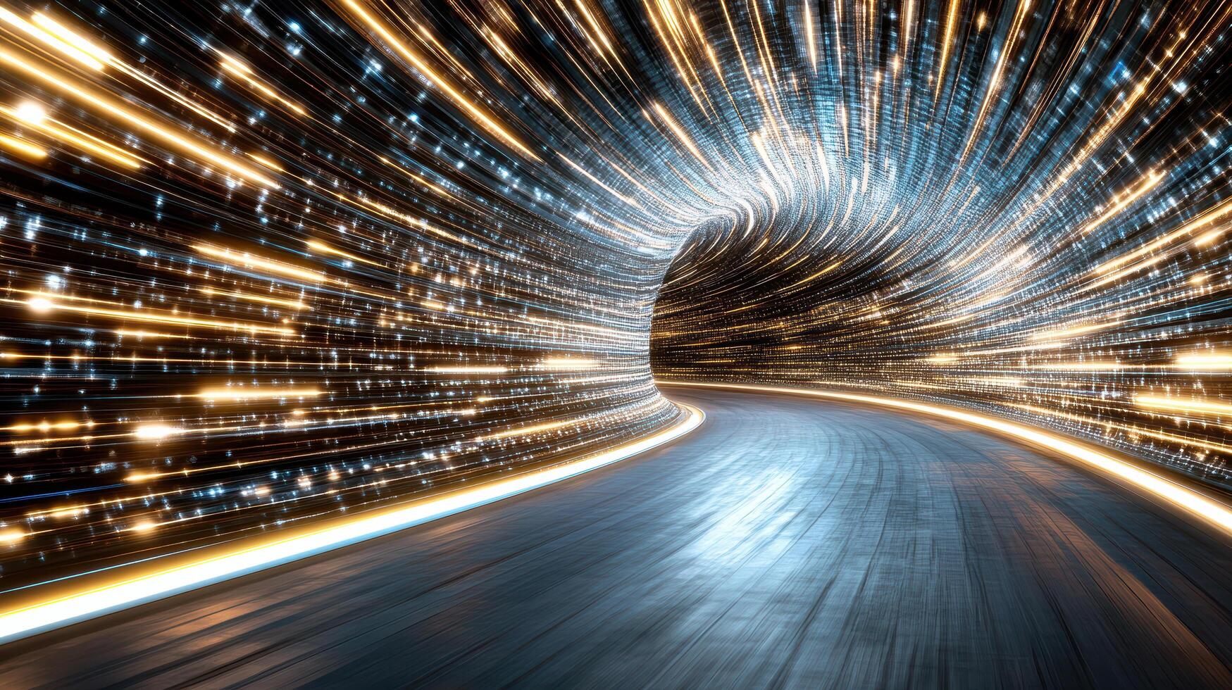 A tunnel with lights and data on the road photo