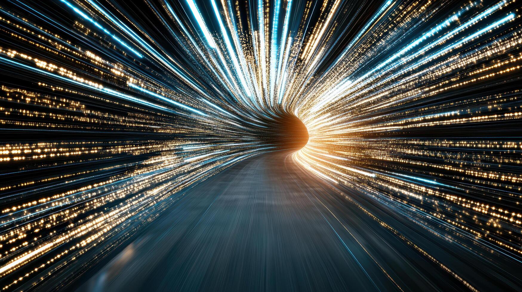 Dynamic light trails create intricate patterns in vibrant tunnel photo