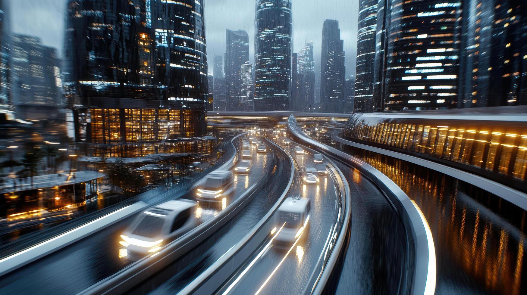 A city street with cars driving on it at night photo