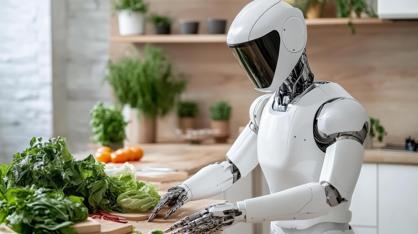 Robot preparing vegetables in kitchen photo