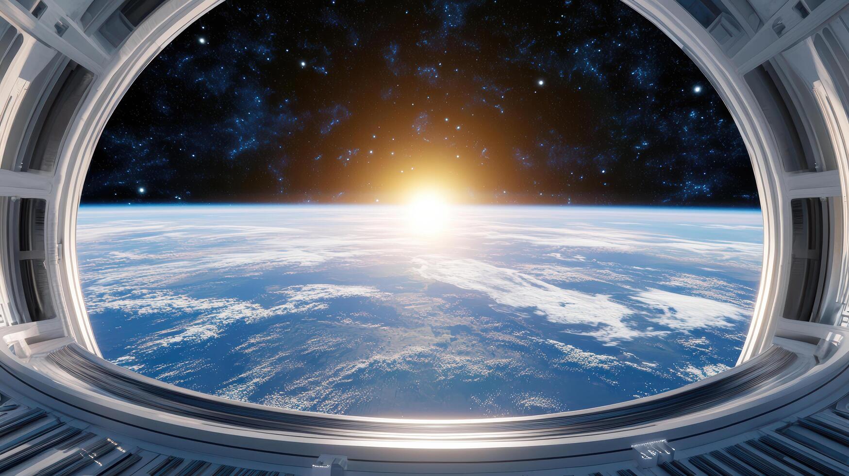 The earth from space looking out of a window photo