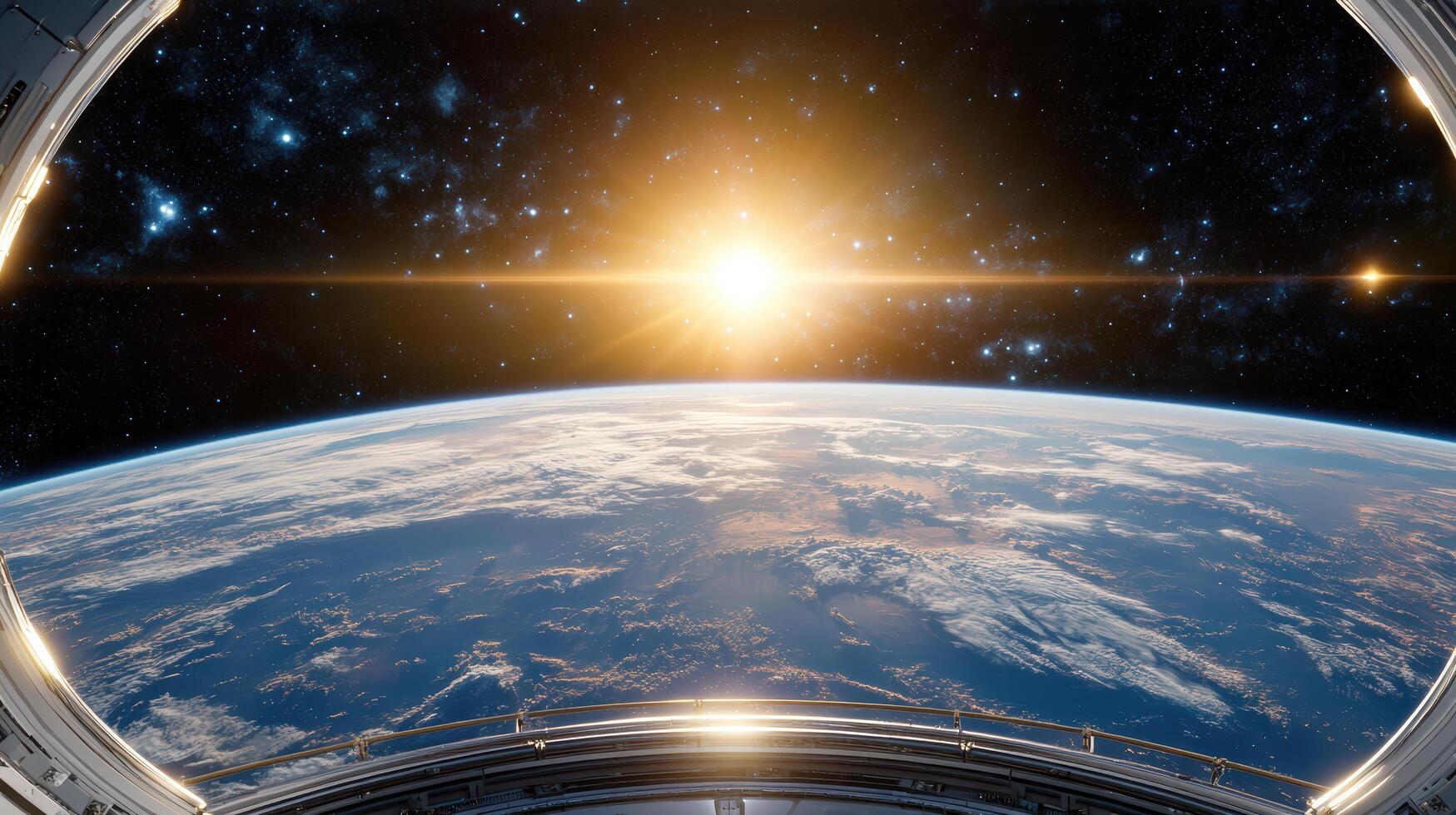 The earth from space with the sun rising photo