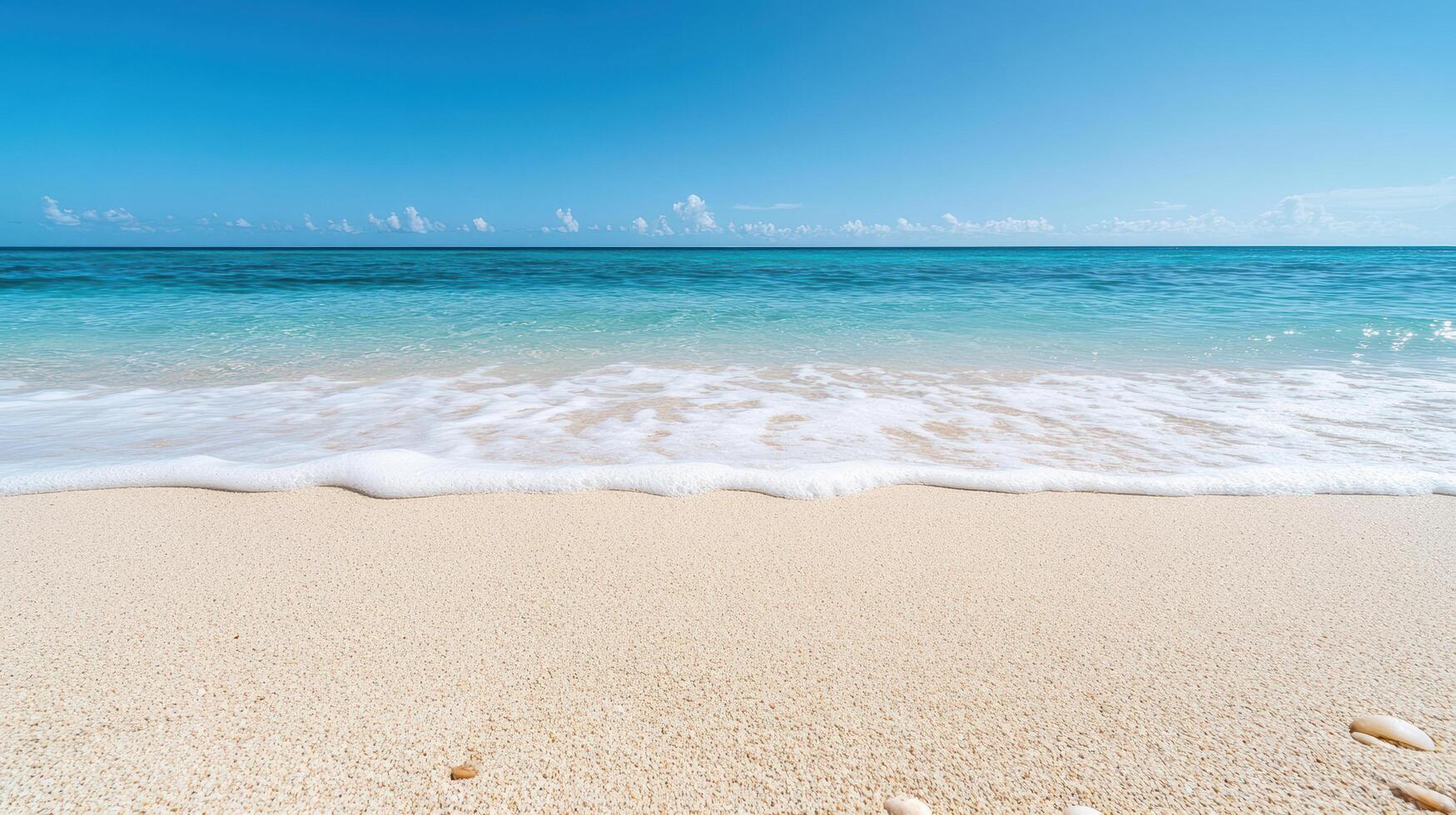 Tranquil beach with gentle waves and seashells on shore photo