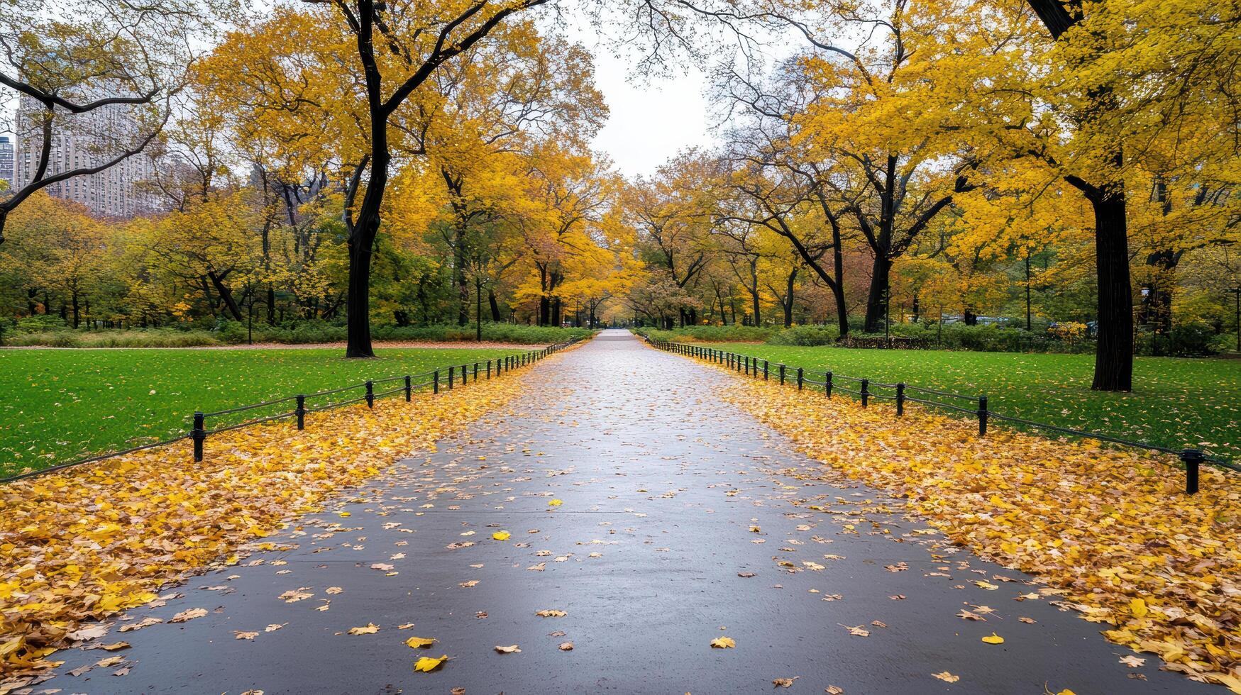 Vibrant autumn leaves line serene path in Central Park, New York photo