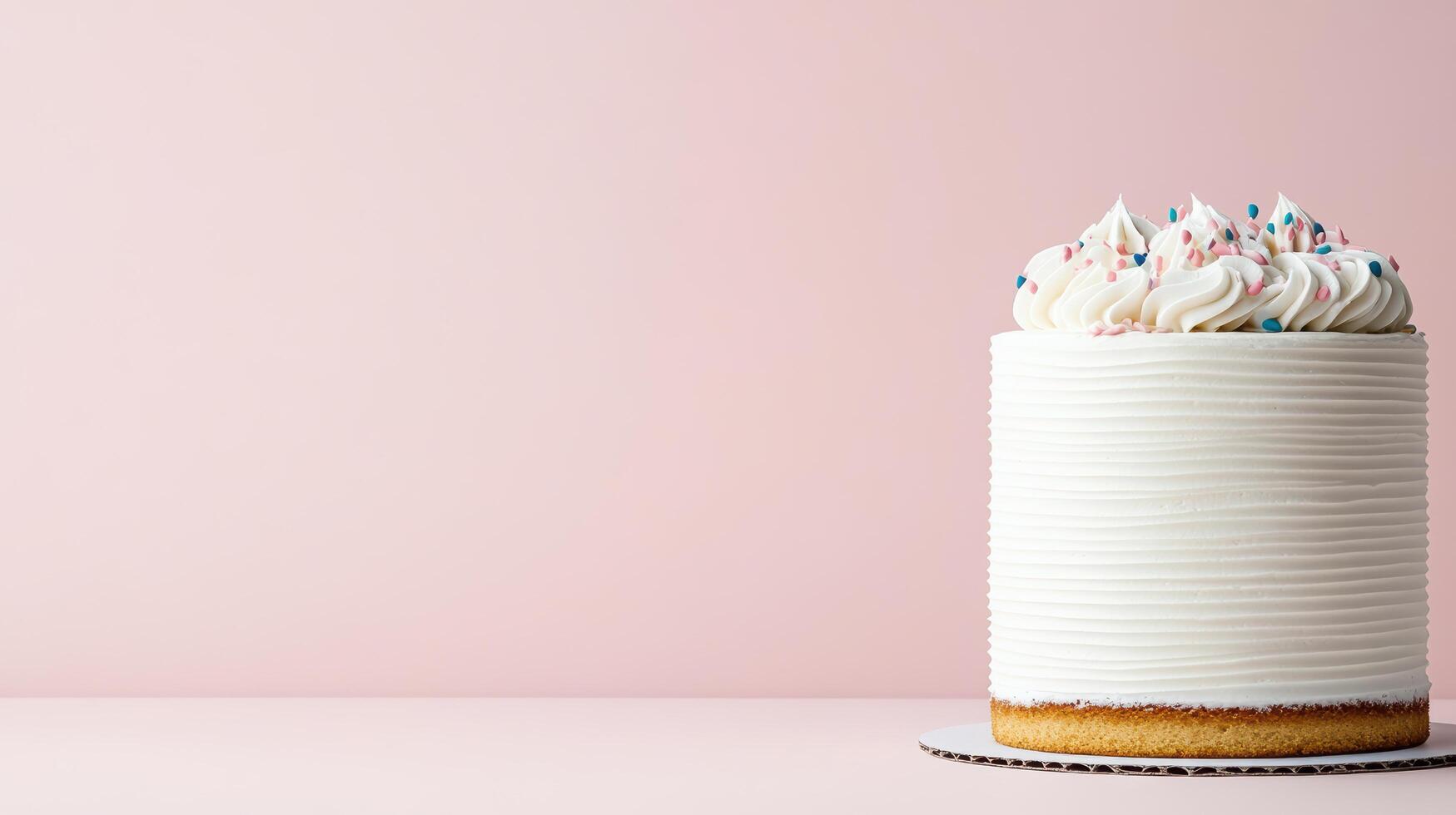 delicious cake with white frosting and colorful sprinkles on top photo