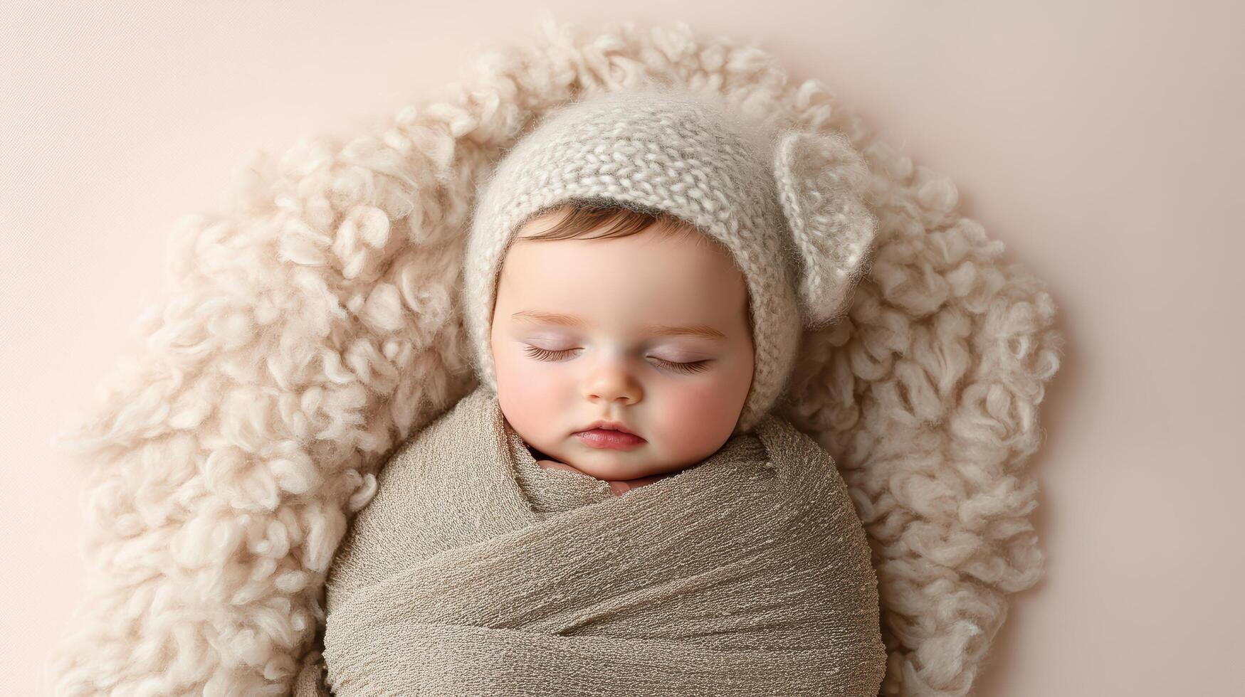 A baby girl in a knitted hat and wrap photo