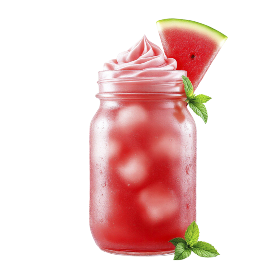 A watermelon drink with ice and mint leaves png