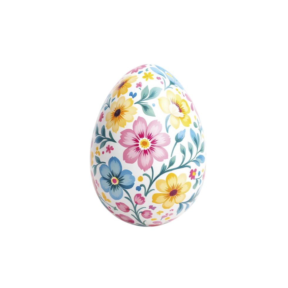 A white painted egg with colorful flowers on it png