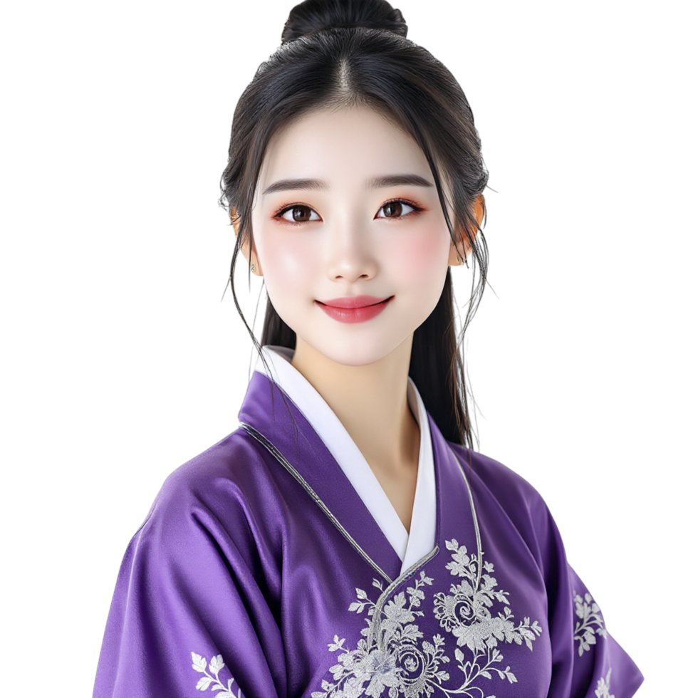 A woman in purple clothing with a smile png