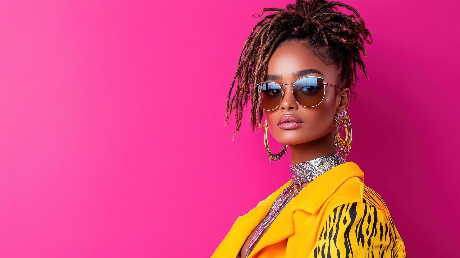 A beautiful young woman with dreadlocks and sunglasses photo