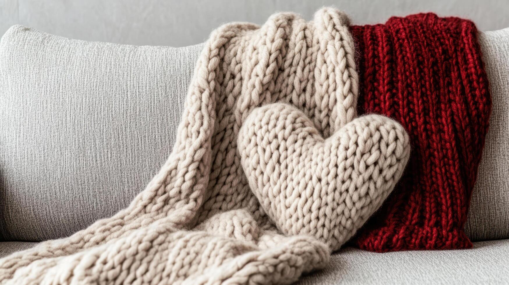 Cozy blanket with heart patterns on soft surface, perfect for warmth photo