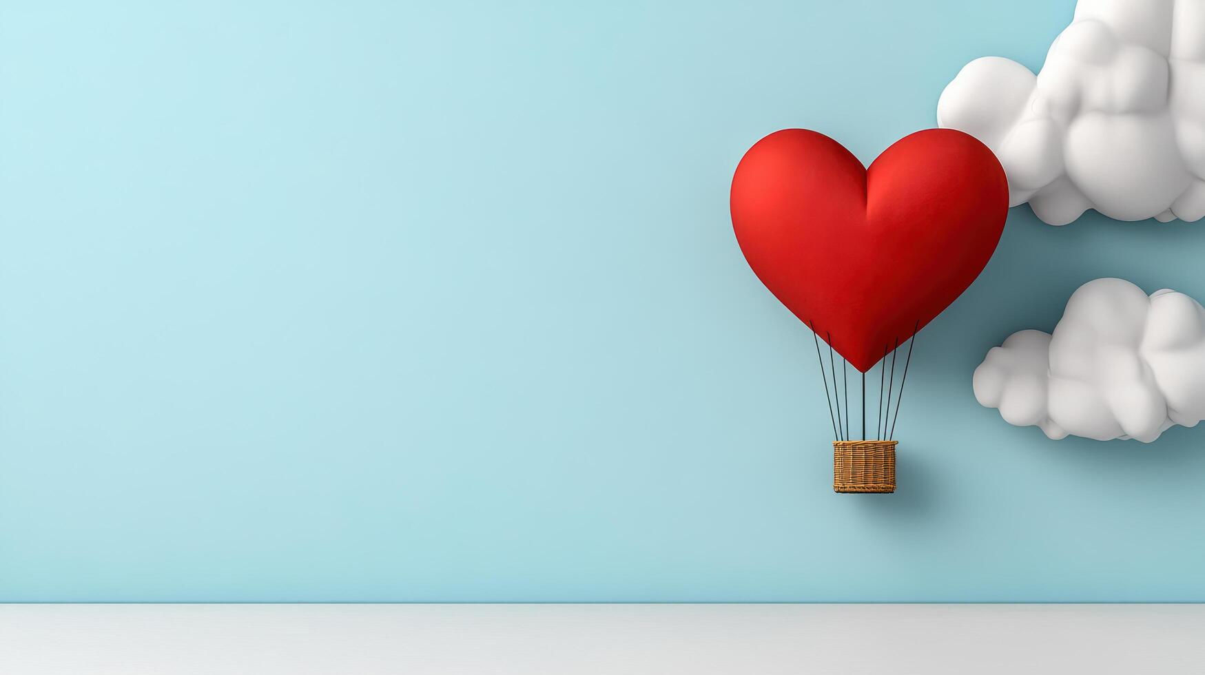whimsical heart shaped hot air balloon floats among fluffy clouds, evoking joy photo