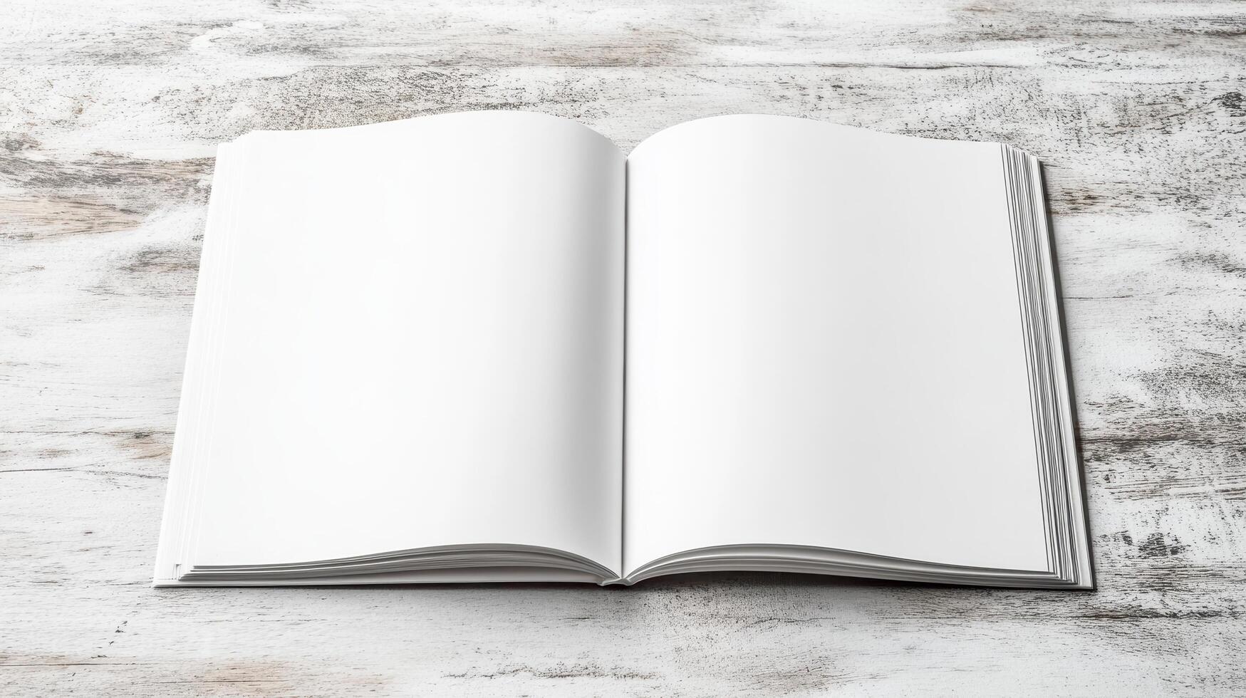 open blank magazine on rustic wooden surface invites creativity photo