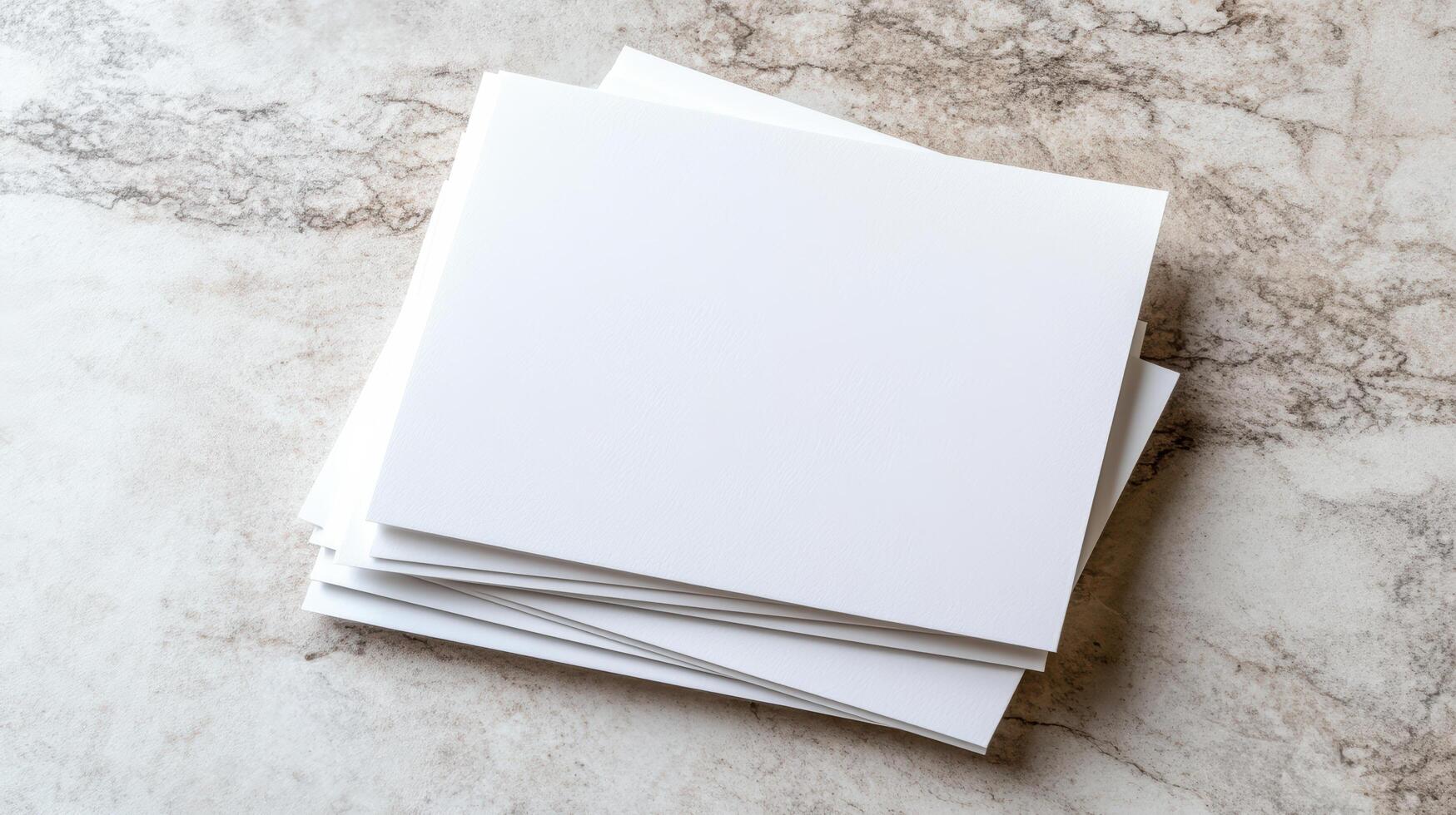 Blank sheets of paper stacked on marble surface, perfect for notes photo