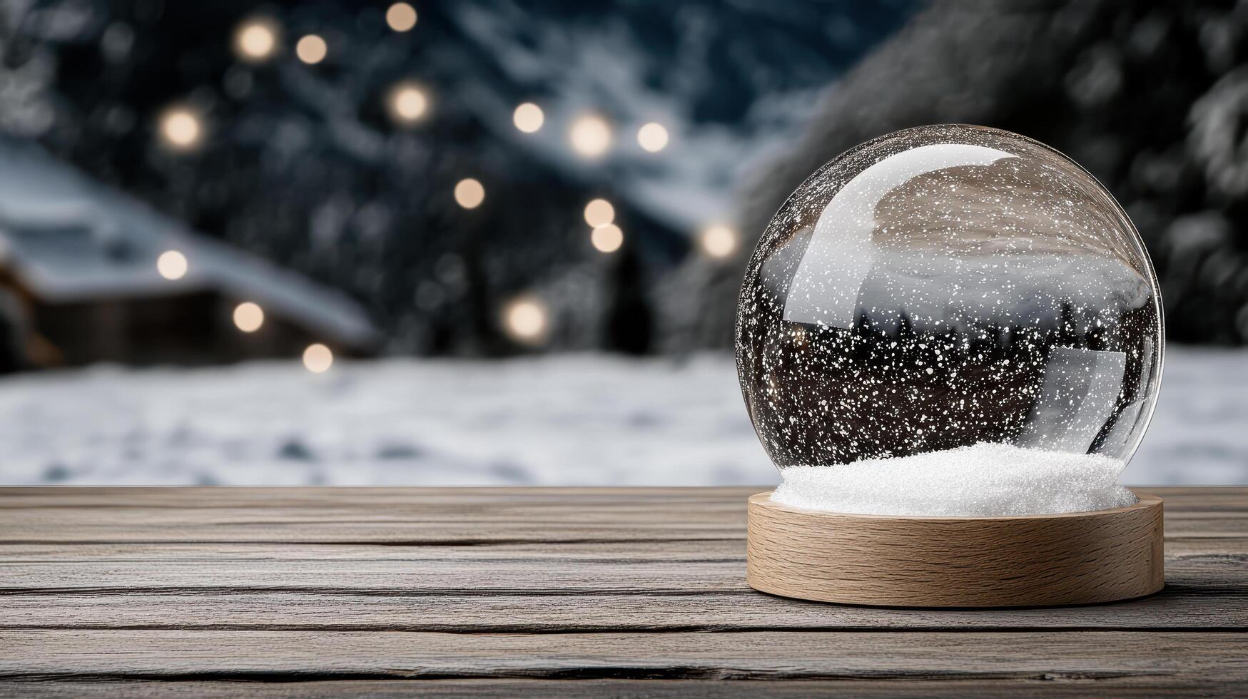 magical snow globe showcasing winter wonderland scene with snowflakes photo