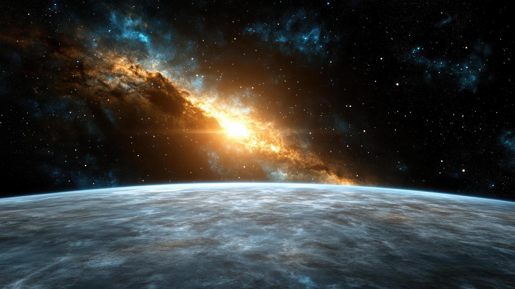 stunning cosmic landscape featuring glowing galaxy and distant stars photo