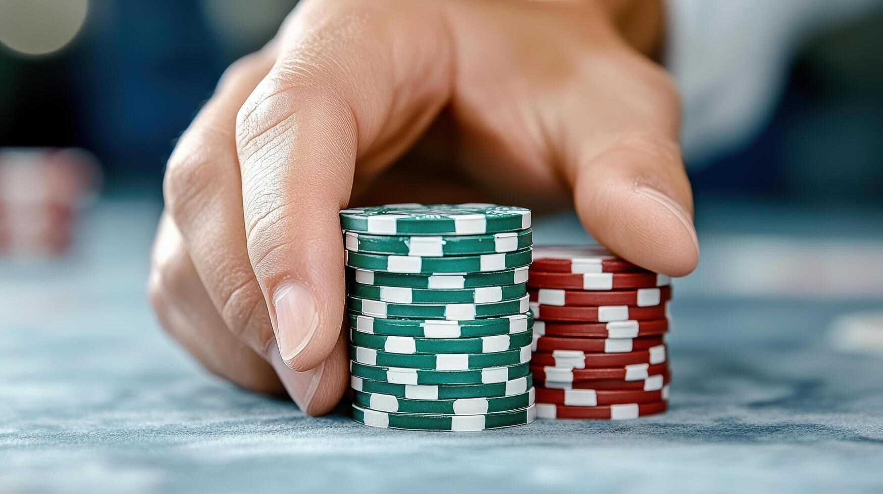 hand holding poker chips, showcasing winning moment at game photo
