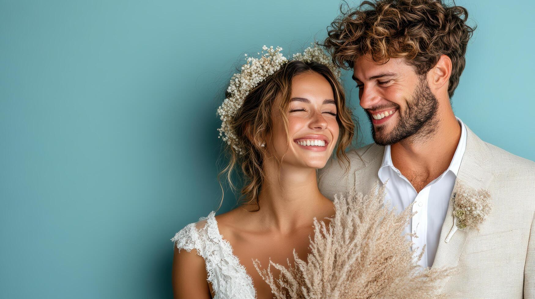 joyful couple celebrating their love against vibrant backdrop photo