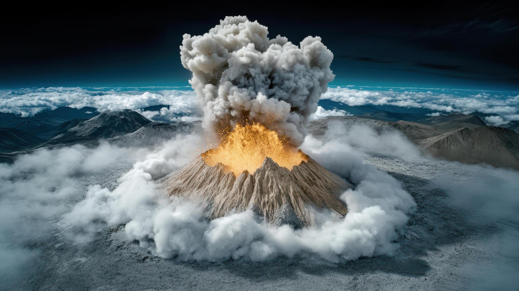 satellite capturing images of volcanic eruption with ash and smoke photo