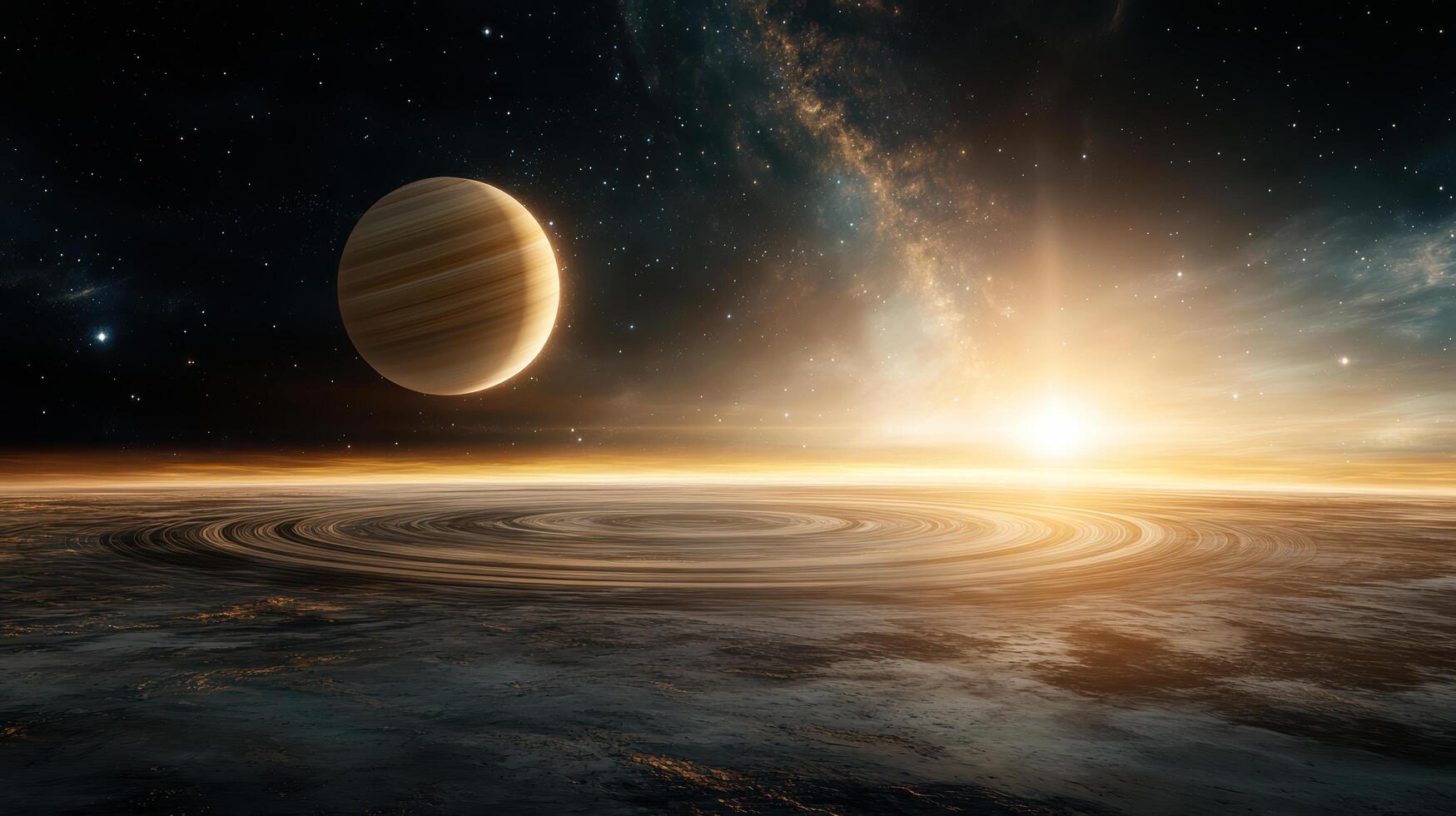 stunning satellite orbiting planet with rings and moons, showcasing cosmic beauty photo
