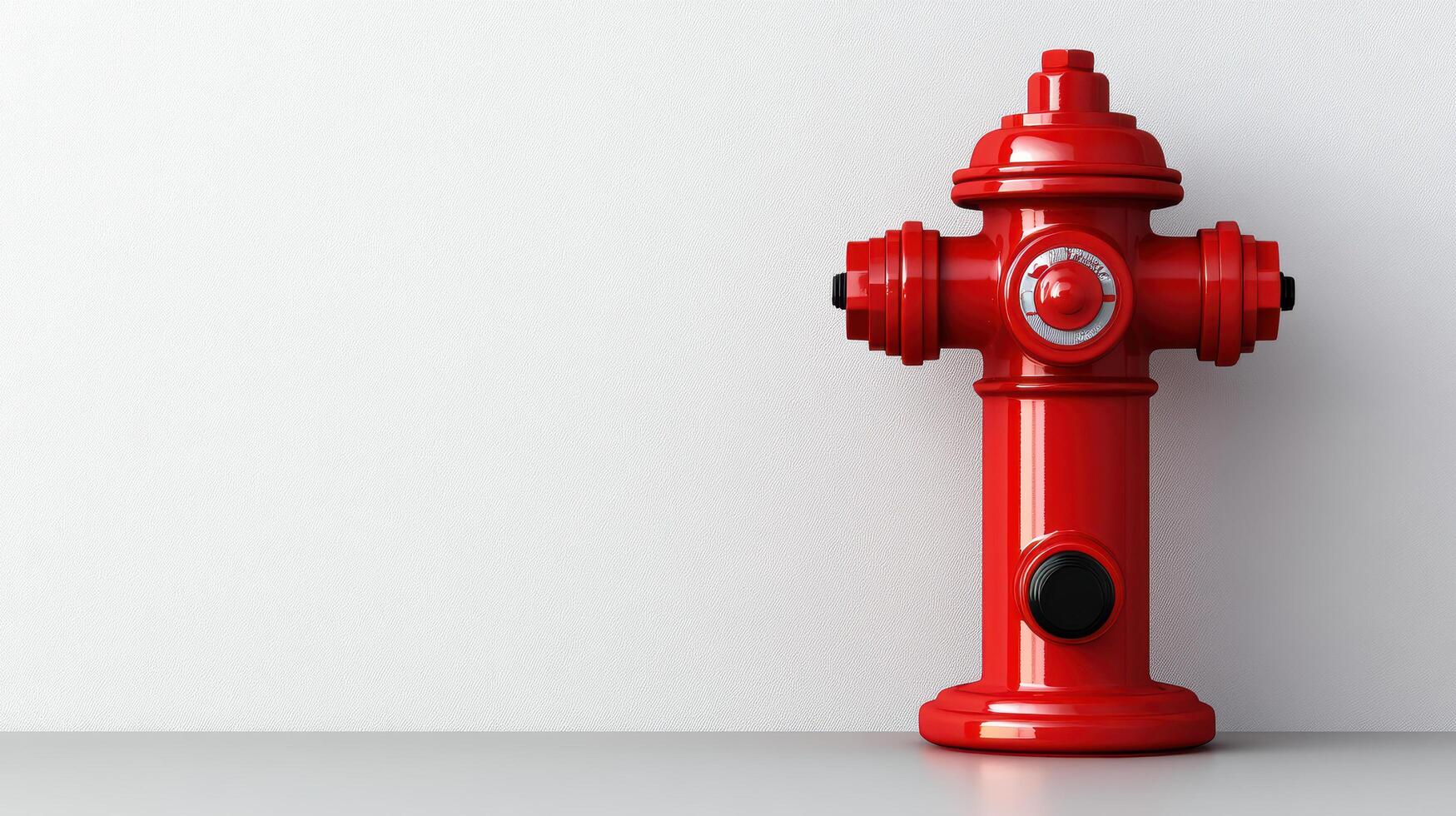 bright red fire hydrant stands against light gray background, showcasing its vibrant color and photo