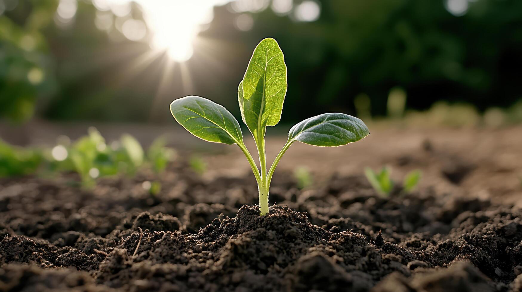 close up of seedling breaking through soil, symbolizing growth and renewal photo
