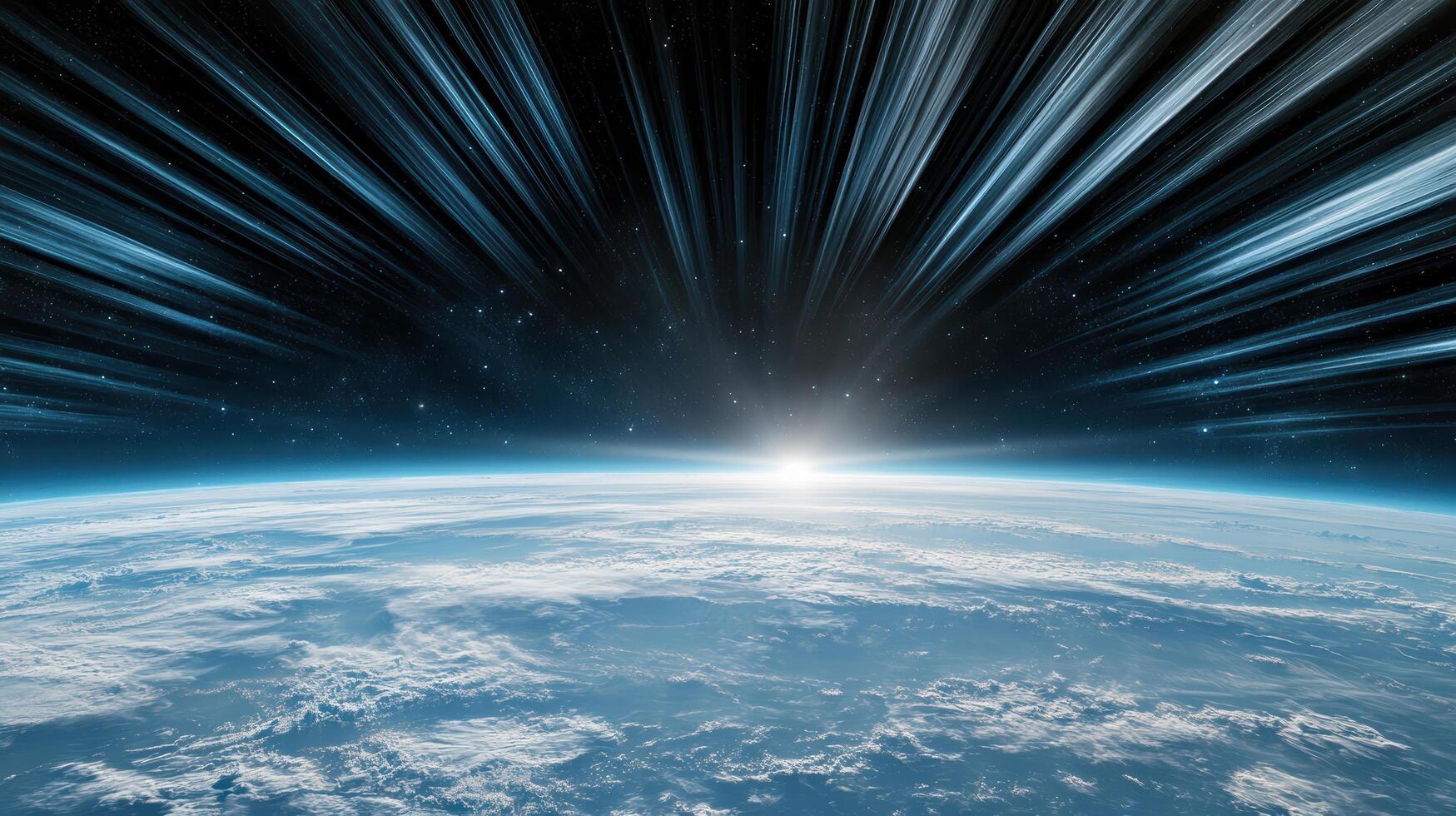 stunning view of Earth from space, showcasing rays of light and clouds photo