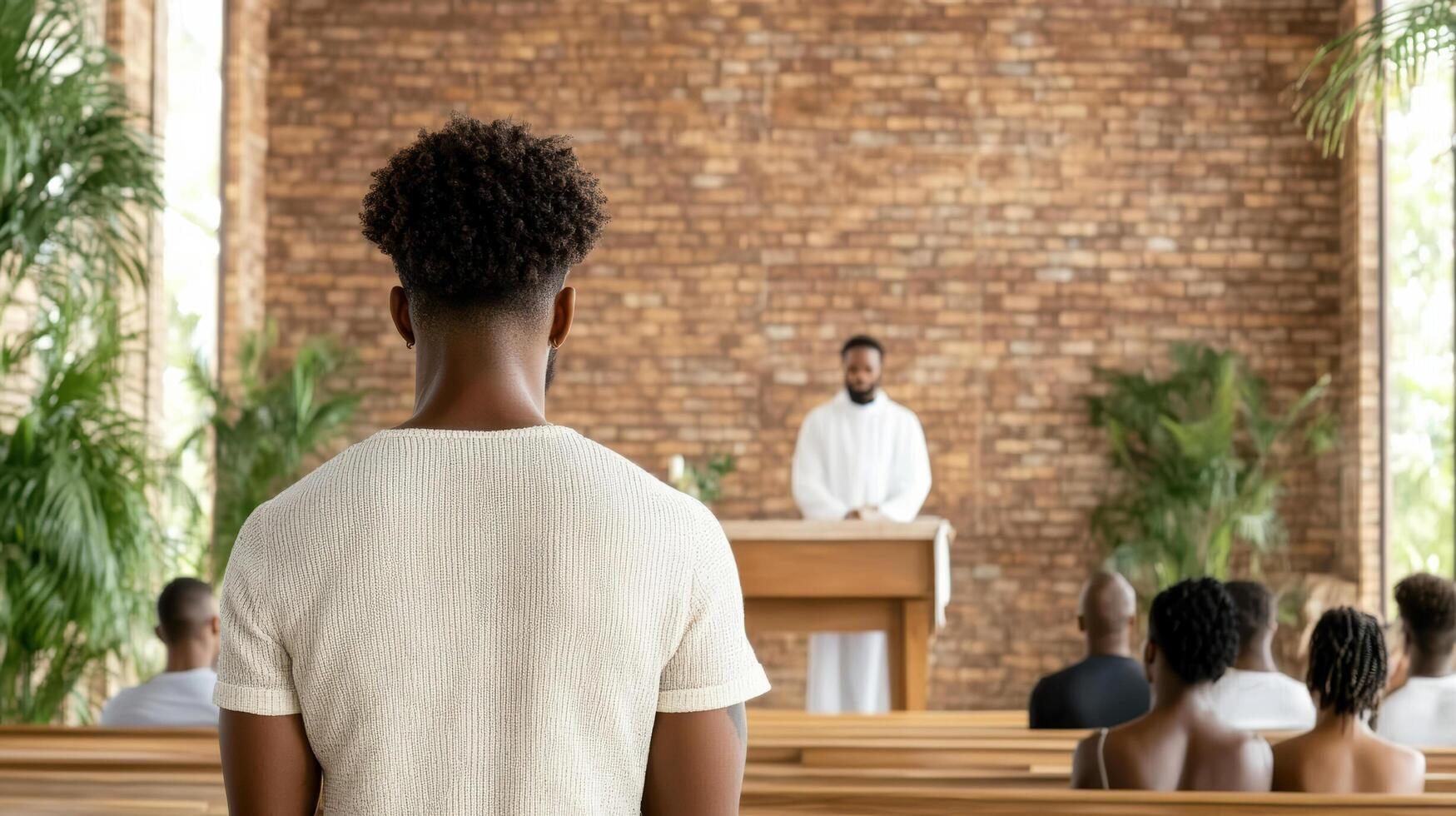 church service in progress with diverse congregation attending photo