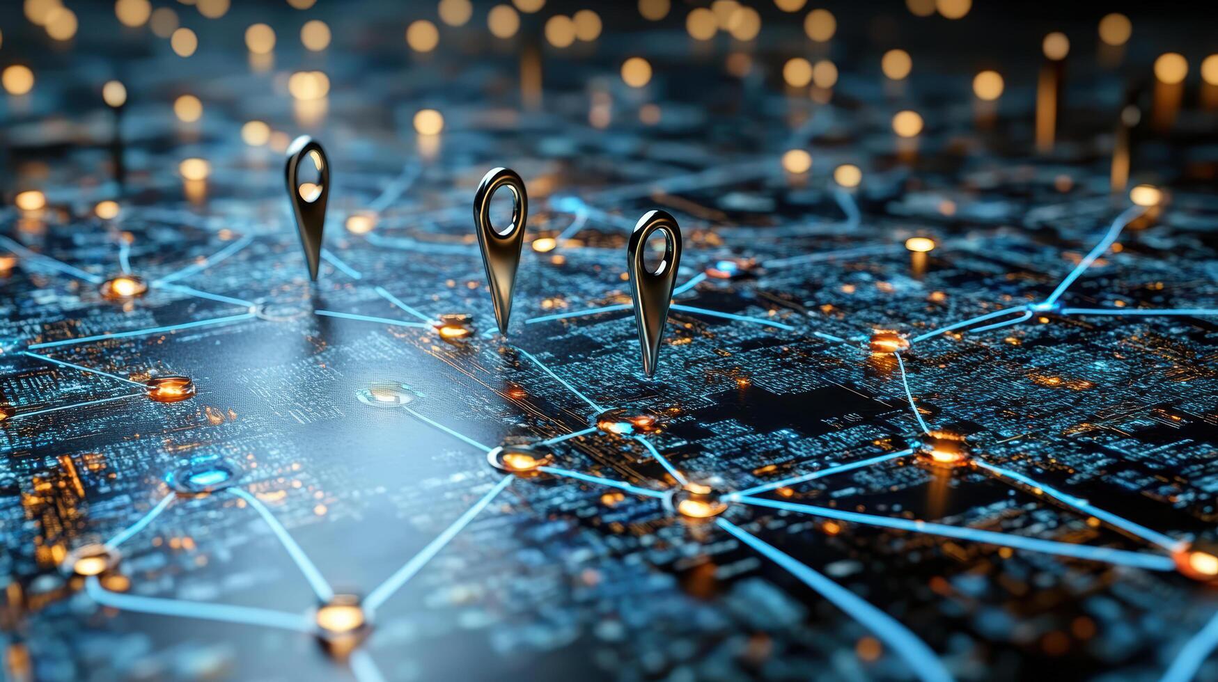 Digital map with location markers and illuminated connections photo