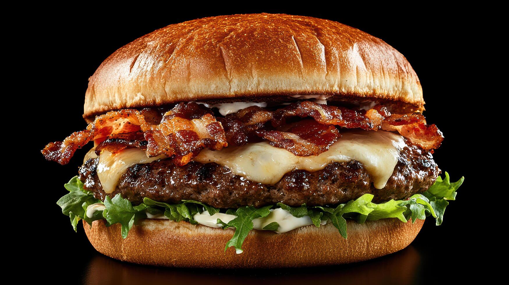 A close up of a burger with bacon and cheese photo
