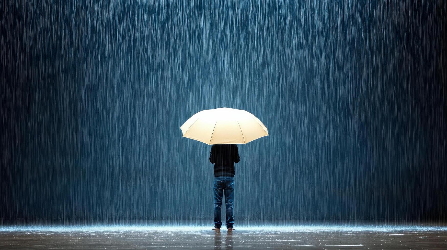 A person standing under an umbrella in the rain photo