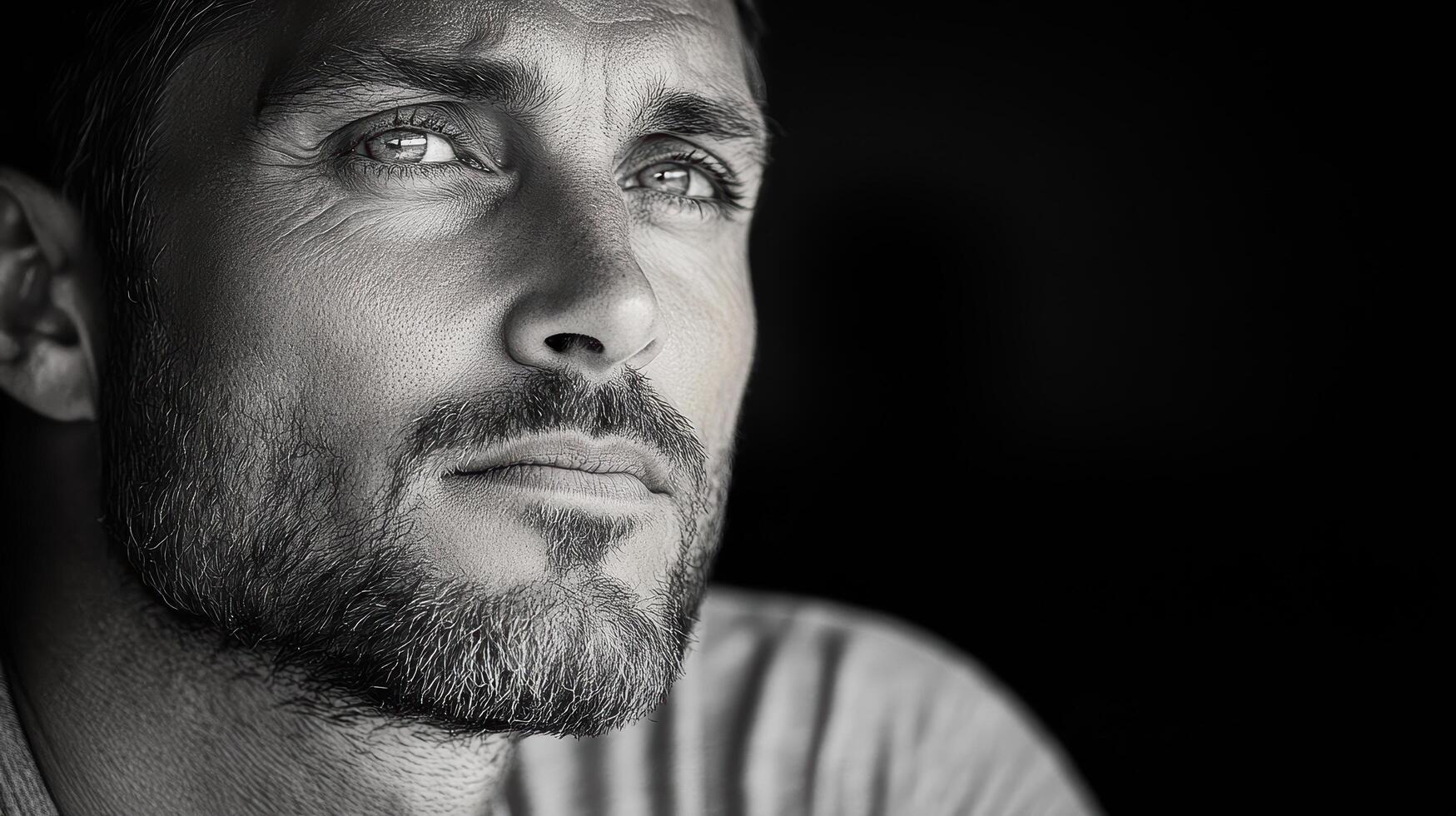 A black and white photo of a man with a beard