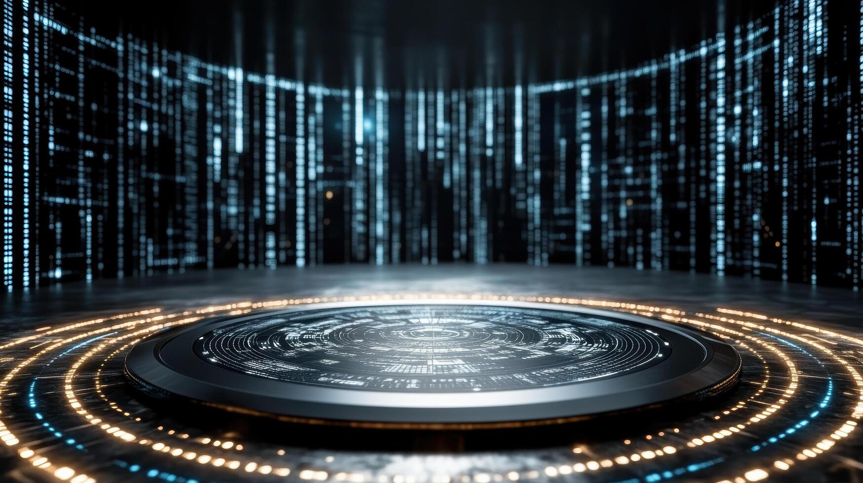 A futuristic digital clock in front of a digital background photo
