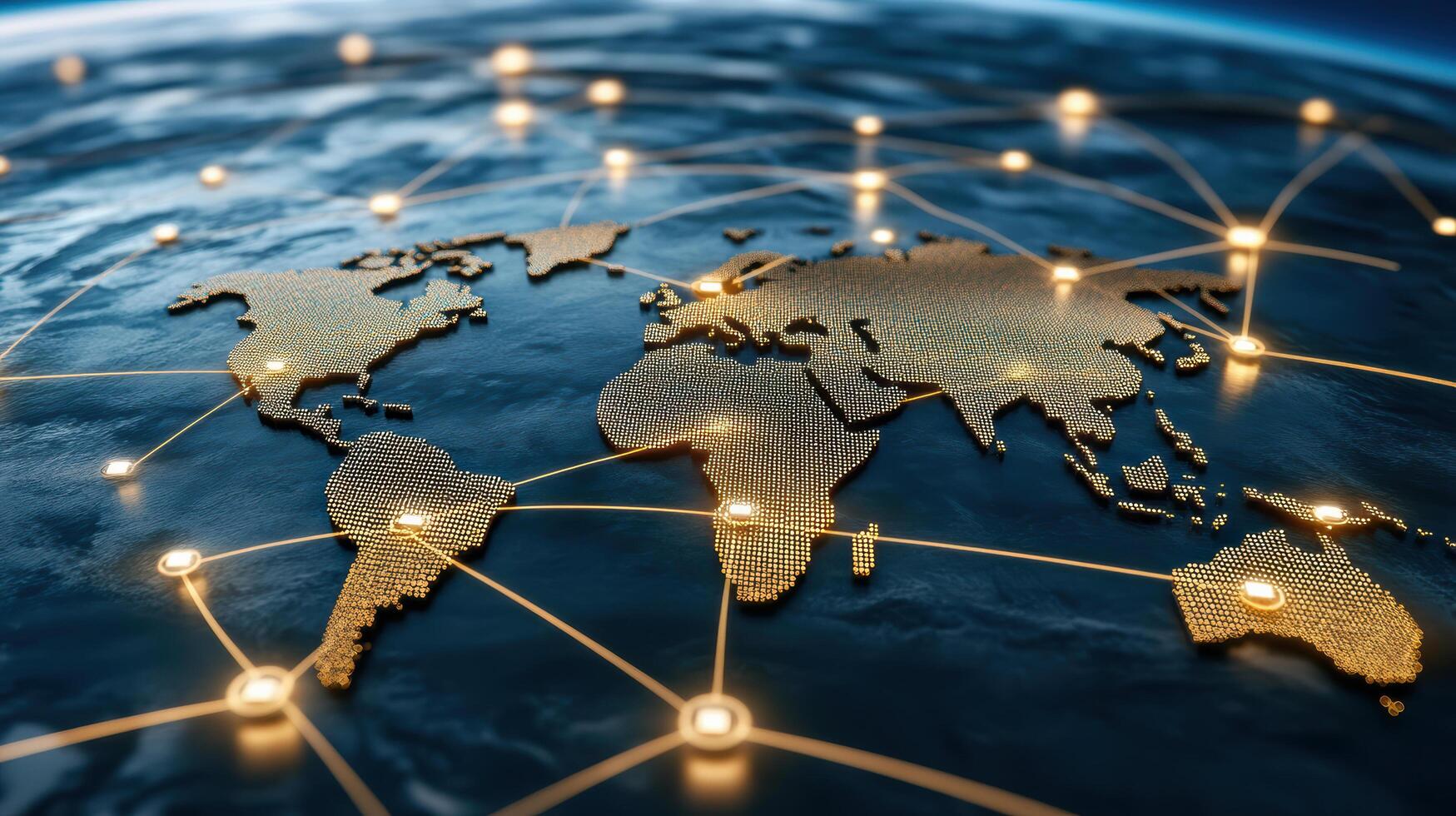 The world map with connected networks photo