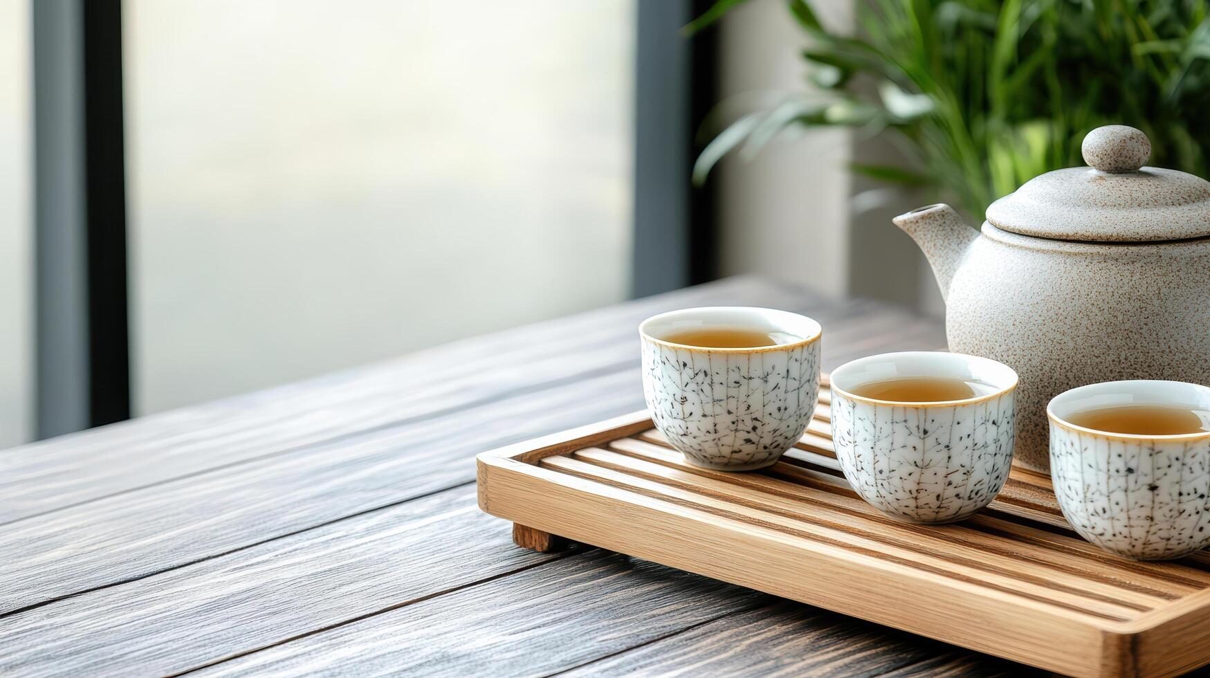 traditional tea set with intricate porcelain cups and teapot, evoking tranquility photo