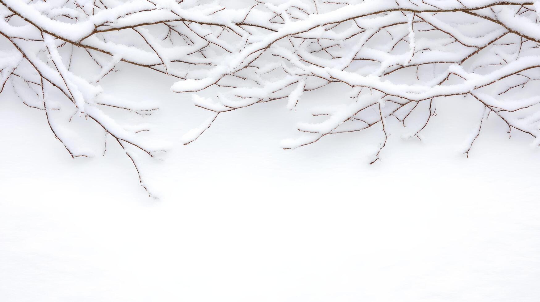 close up of bare tree branches covered in fresh snow, creating serene winter scene photo