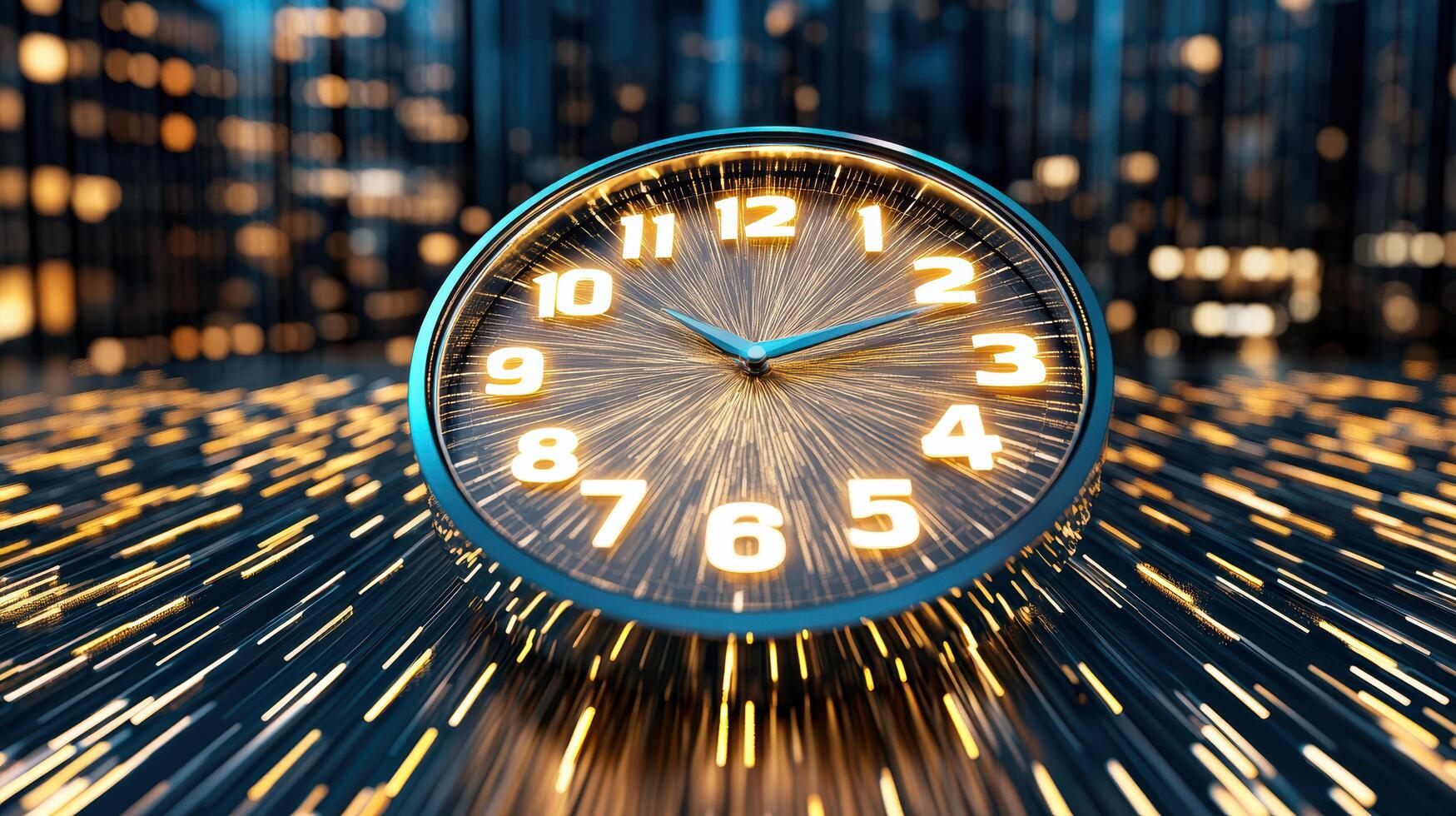 glowing clock with bright numbers, symbolizing passage of time photo