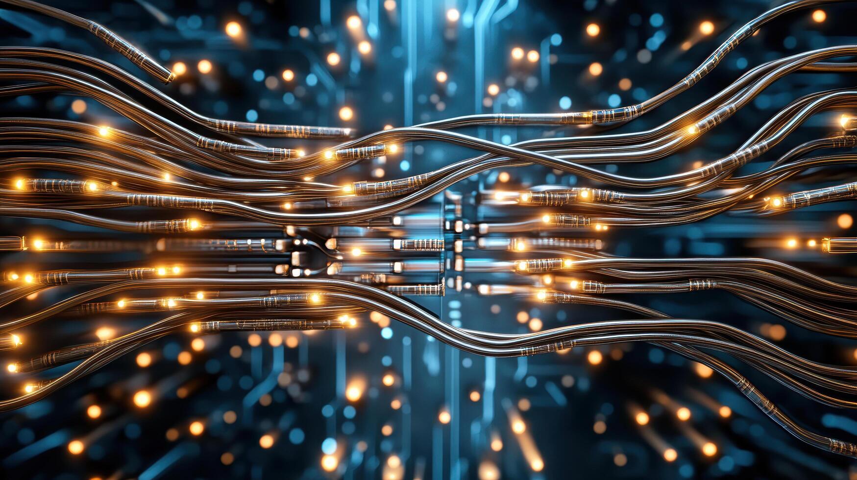 conceptual image of technology crash with glowing wires and circuits photo