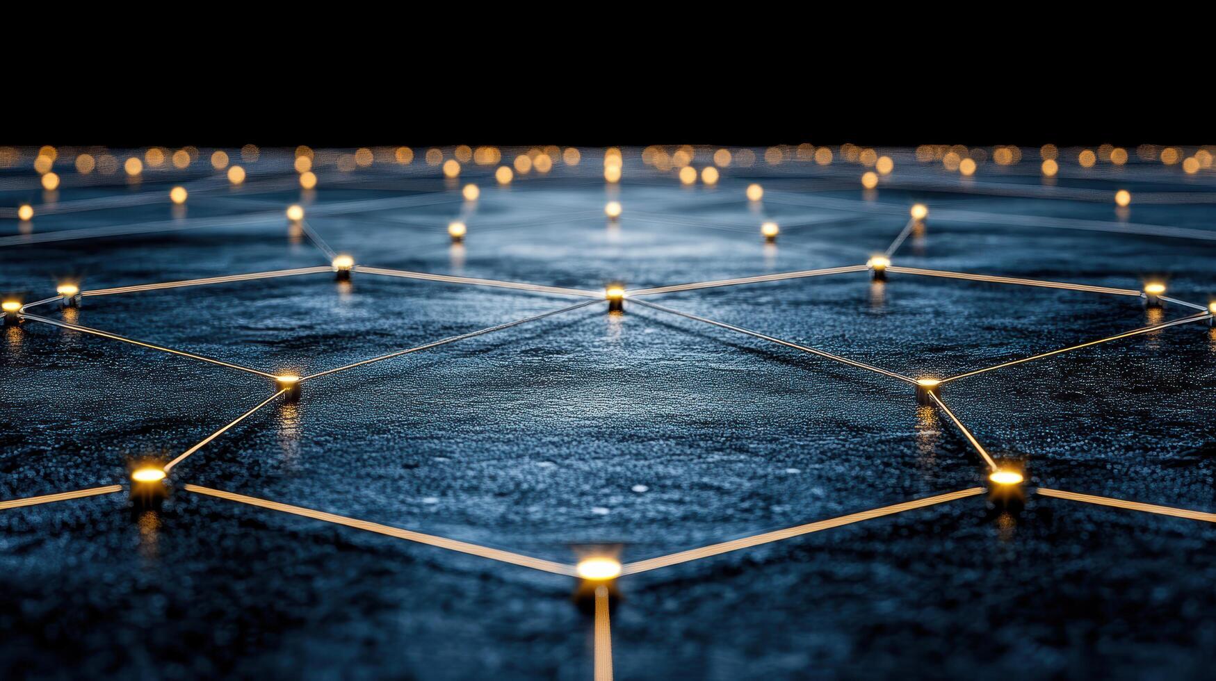futuristic blockchain network with glowing nodes on dark surface photo