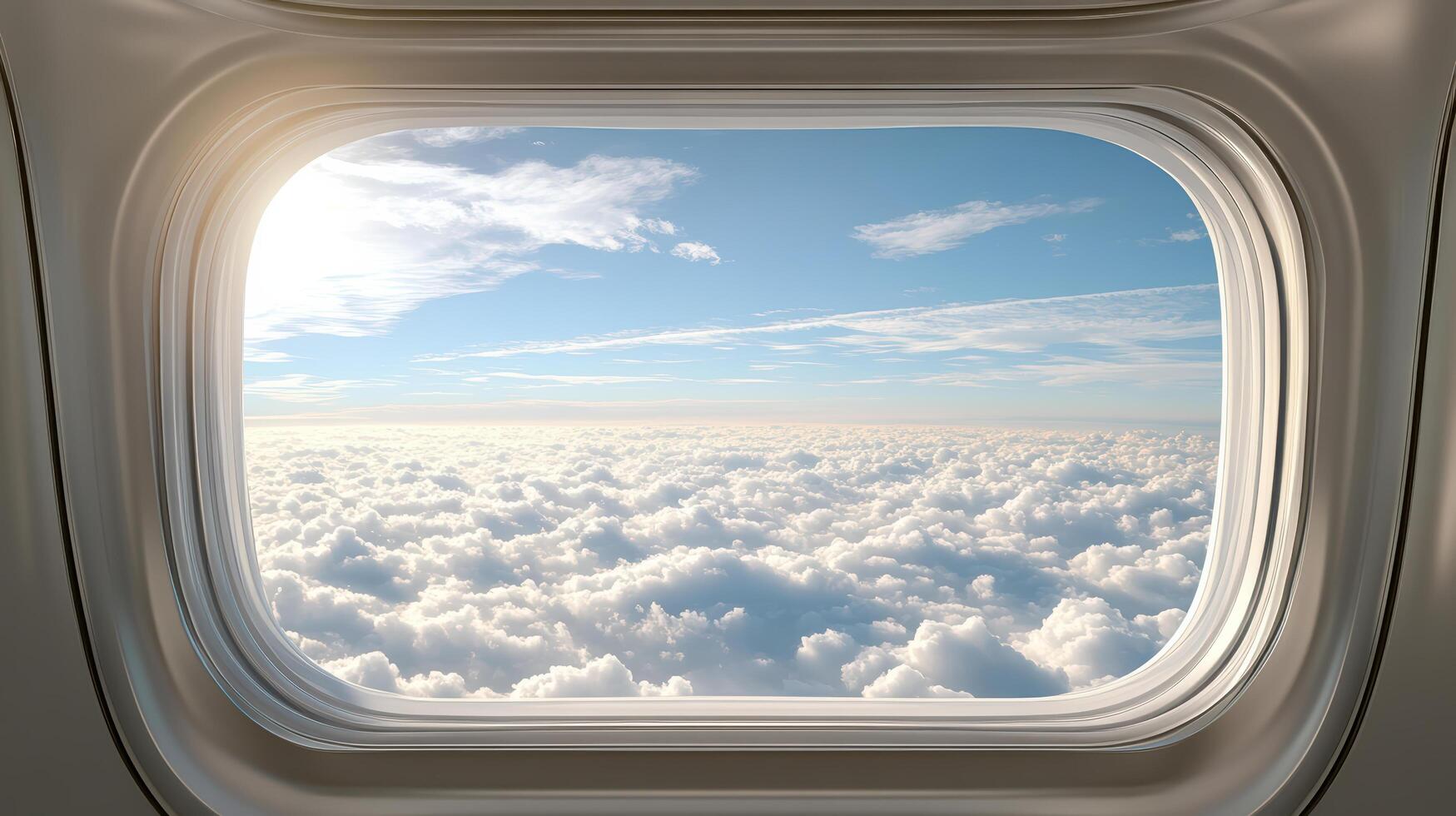 stunning view from airplane window showcasing fluffy clouds and blue sky photo