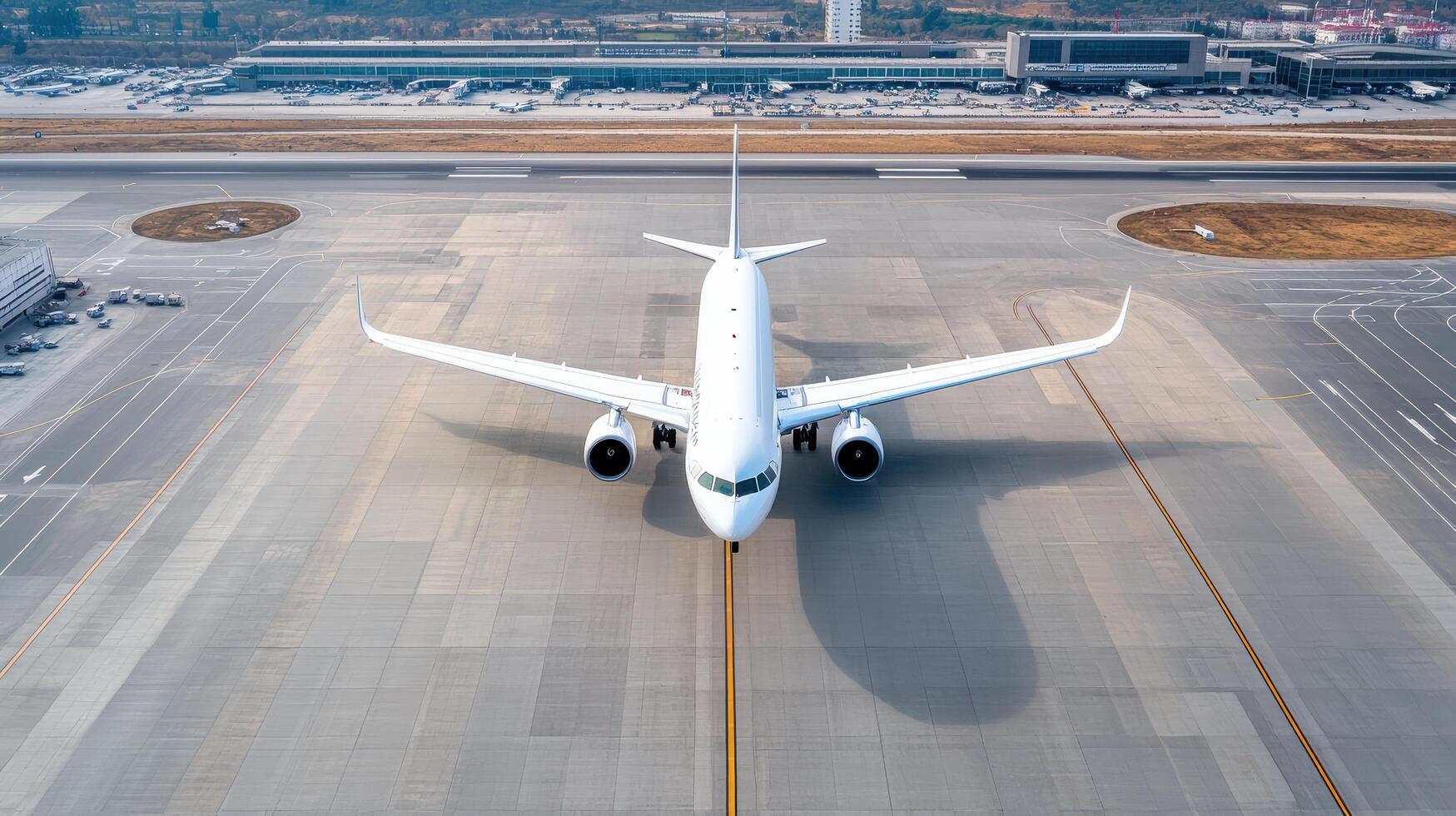 An airplane is on the runway at an airport photo