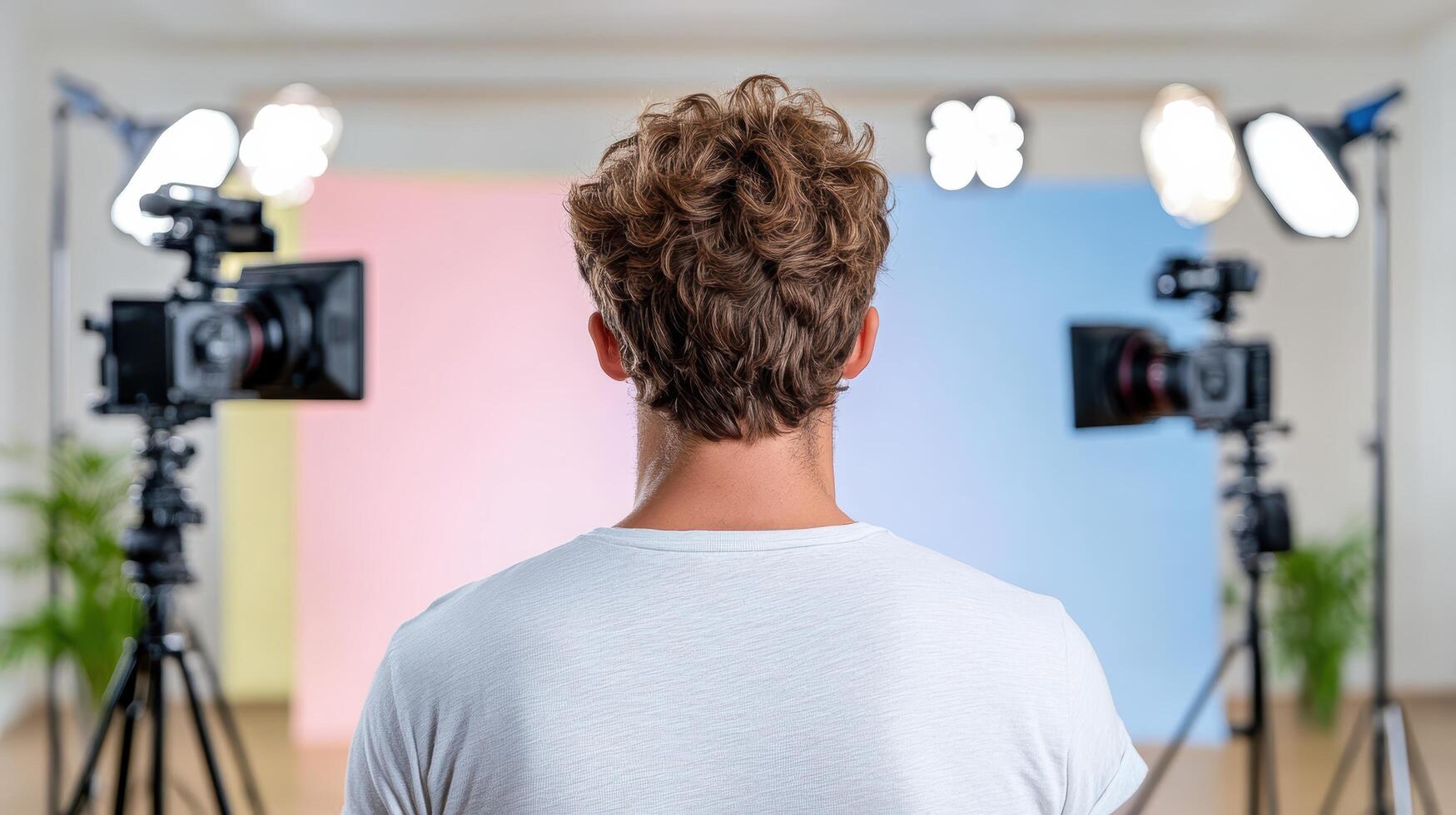 A man is standing in front of a camera photo