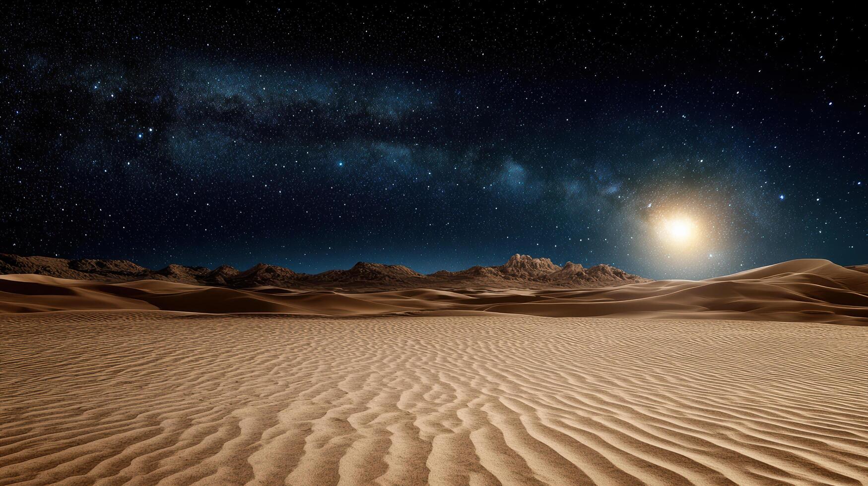 peaceful desert landscape under sky full of stars, evoking tranquility photo