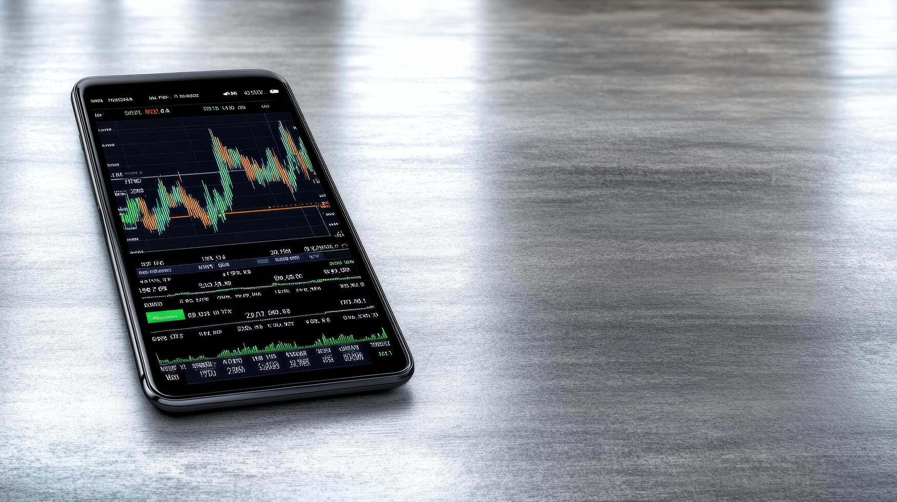smartphone displaying cryptocurrency trading app on wooden table photo